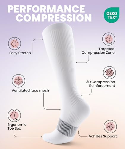 Image of PULIOU Cooling Compression Socks for Women Men, 20-30 mmHg Circulation Knee High for Travel, Flying, Running, 2 Pairs