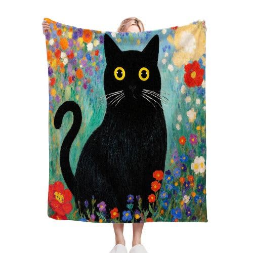 Plaid polaire enfant chat noir 130x150 cm pour lit et canapé