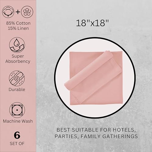 Image of FINGERCRAFT Table Napkins 18x18 Inches Set of 6 Cotton Linen Blend Fabric Dinner Cloth Napkins Washable and Reusable, Good Absorbency for Home, Parties, Hotels (Blush Pink)