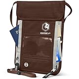 VENTURE 4TH Neck Wallet for Women & Men – RFID Blocking Passport Holder for Travel, Hidden Neck Pouch with 6 Compartments, Slim Lightweight Travel Organizer with Adjustable Strap (Brown)