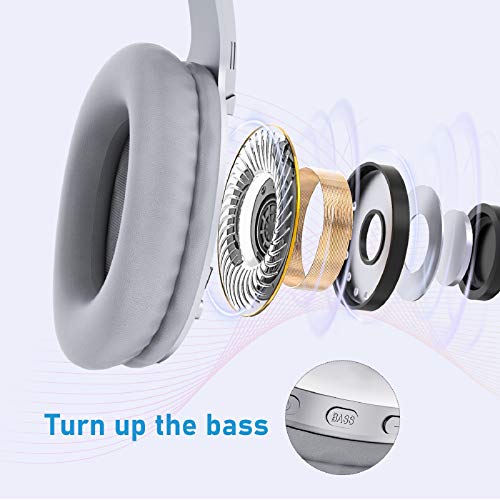 LETSCOM Bluetooth Headphones, 100 Hours Playtime Bluetooth 5.0 Headphones Over Ear with Deep Bass, Hi-Fi Sound and Soft Earpads, Built-in Mic, Wired/Wireless Headset for Home Office-Silver
