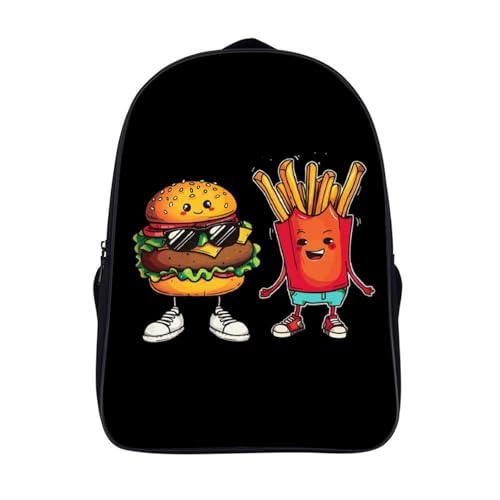 Hamburger Fries Funny 16 Inch Backpack for Men Women Casual Daypack with 2 Compartment for Travel Work