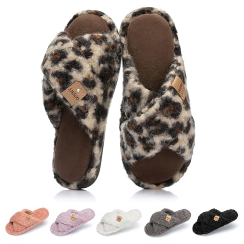 Image of GOEWY Fuzzy Open Toe Slippers for Women Cozy Memory Foam House Shoes Indoor