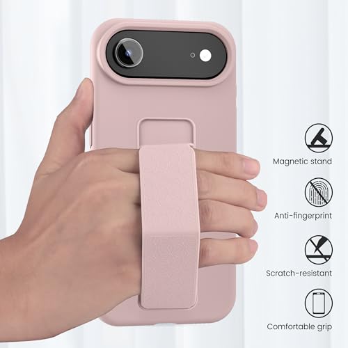 Coque iPhone 17 Air rose silicone avec support orientable et dragonne métal
