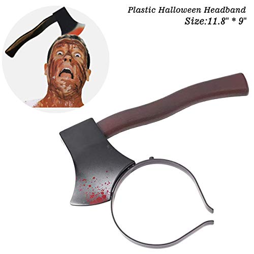 Halloween Costume Scary Weapon Headbands, 4 Packs Rubber Plastic Knife Axe Cleaver and Scissor Through Head, Zombie Accessories Makeup for Teen Men Women Adults Clearance Gifts