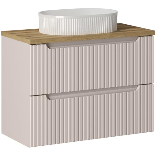 Lomadox Lavabo da bagno, 80 cm, con lavabo, cashmere e quercia, frontale scanalato