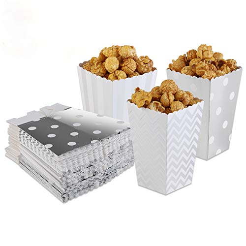 Tvoip 36Pcs Gold/Silver/Rose Gold Foil Popcorn Treat Box Christmas Wedding Decoration Party Favor Supply Candy Gift Popcorn Bags (Silver)