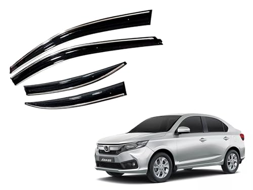 Image of CAR SAAZ Chrome Line Door Visor for Amaze Type 3 (2018-2023) (Set of 4Pcs) | Rain Guard | Wind Deflector