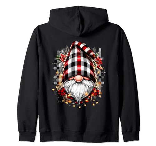 Cute Buffalo Plaid Christmas Gnome With Xmas Lights Felpa con Cappuccio