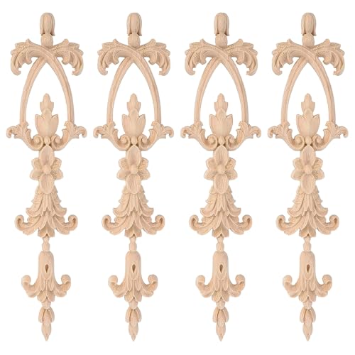 ZONADAH 4pcs 25x6cm Madera Tallada Esquina Onlay Apliques Molduras de Madera Largas Verticales Talladas Flores Marcos Decoración para Muebles Puertas Armarios Ventanas Espejos Decoración
