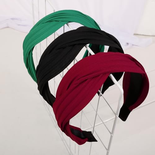 Wovowovo 3 Packs Twisted Headbands For Women Non Slip Pleated Head Bands Wide Fashion Hairbands Black Red Green Headband Hair Hoops Accessories thumb #4