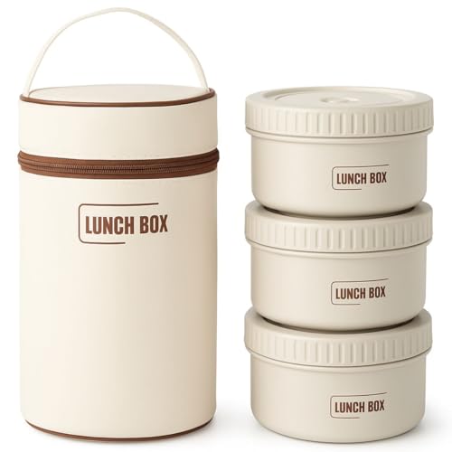 Jogo de Bolsa Termica Com 3 Potes de Inox Conjunto de Potes Empilháveis para Almoço 3 Compartimentos Branco Resistente ao Microondas Premium
