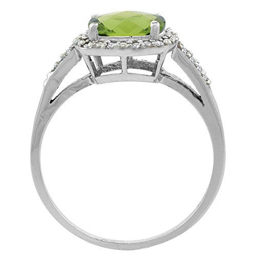 Silver City Jewelry 10K White Gold Natural Peridot Ring Cushion-Cut 8X8Mm Diamond Accent, Size 7 #TOP1