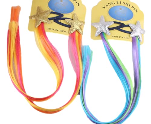 エクステ セット メッシュ エクステンション ヘアピン カラフル ウィッグ 付け髪 ダンス 髪飾り キッズ スター かわいい