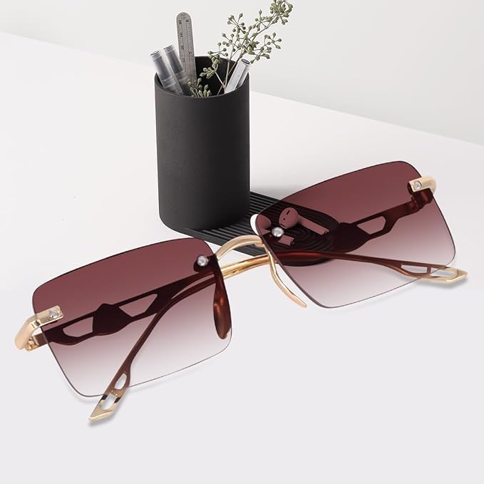 Image of IFLASH UV Protected Rectangular Rimless Sunglasses for Men and Women