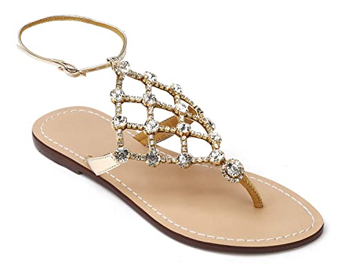 UTIKLIOU Women's Rhinestone Flat Sandals T-Strap Thong Sandals Summer Flat Sandals Flip Flop Sandals for Women2