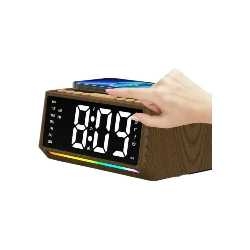Sveglie digitali retrò per camere da letto con numeri grandi, orologio da tavolo con stazione di ricarica wireless, 7 luci d'atmosfera, dimmer,