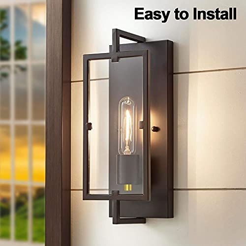 Set Of 2 Industrial Wall Sconces Black Rustic Indoor Wall Lanterns With Glass Shade Vintage Bronze Wall Light Fixture With E26 Base Decor For Bedroom Living Room Hallway, Bulbs Included #TOP3