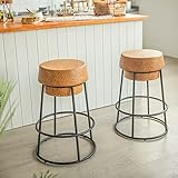 GDFENDU Industrial Cork Bar Stool, Set of 2 Metal Base Counter Stools with Footrest,for Pub Bistro Kitchen(45cm,65cm,75cm High Chair),Supports 330lbs