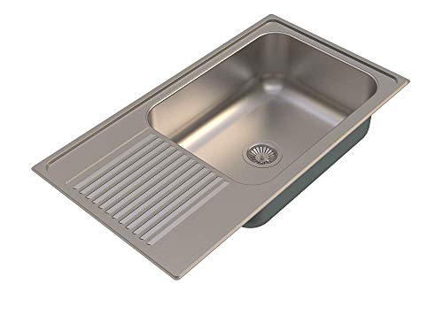 Image of Carysil VSG Pro 36 x 20 x 8 Inch 304-Grade Stainless Steel Kitchen Sink with Drainboard, Pressed Sink, Matt Finish, Deep Bowl, Sloping Drain, Noise Reduction Padding, Anti-Condensation Coating