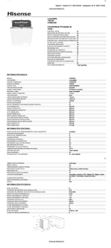 Hisense HV663C60 - Lavavajillas Integración 60 cm, 3º Bandeja, Bajo consumo, 16 Cubiertos, 7 Programas, 42 dB con modo Lavado Rápido - imagen 14