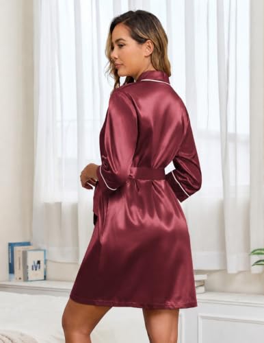 Image of Veseacky Robes for Women Short Robes with Pockets Spa Robe for Women Bridesmaid Bride Party Satin Robe Sleepwear