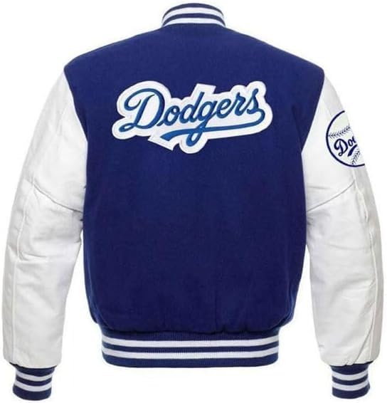 Los ange les dodgers bule and white letterman jacket for men2