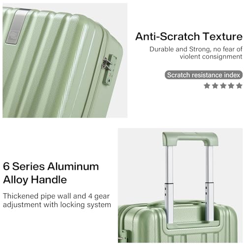 Image of Hanke 16 Inch Underseat Carry on Luggage with Wheels,Small Hard Shell Suitcases for Weekender,Travel Approved Lightweight Travel Luggage Suitcase for Womem Men,Bamboo Green.