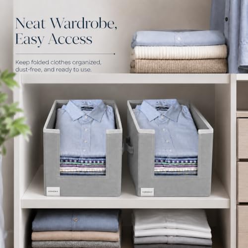 Image of VERVENIX Shirt Stacker Set of 6, Non Woven Foldable Clothes Storage Organizer with Handle, Wardrobe Closet Organizer, Space Saving Cloth Organizer for T-Shirts, Shirts, Jeans, Grey