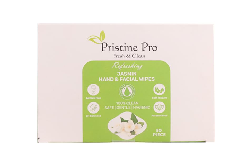 Pristine Pro Fresh & Clean Jasmine Hand & Facial Wipes | Alcohol-Free, pH Balanced, Paraben-Free | Gentle & Hygienic | 50 Soft Wipes in a Pack-picture-11