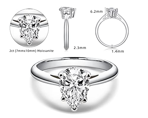 AINUOSHI 2.0 Carat Moissanite Ring, Pear Shaped Wedding Ring Made with Sterling Silver, Pear Cut, Gift for Wedding, Engagement and Anniversary.2