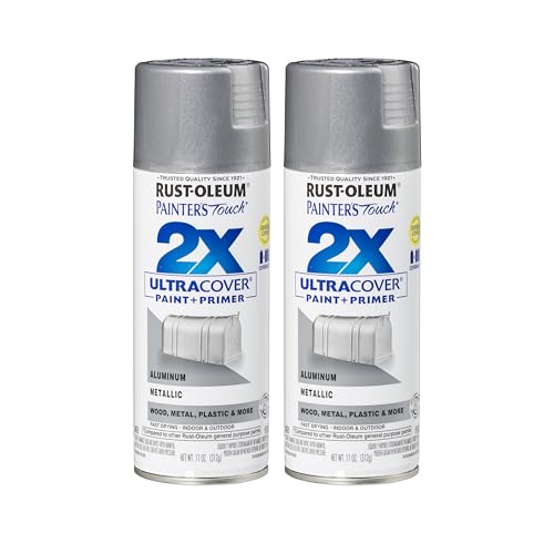 Rust-Oleum 334058-2PK Painter's Touch 2X Ultra Cover Spray Paint, 12 oz, Metallic Aluminum, 2 Pack