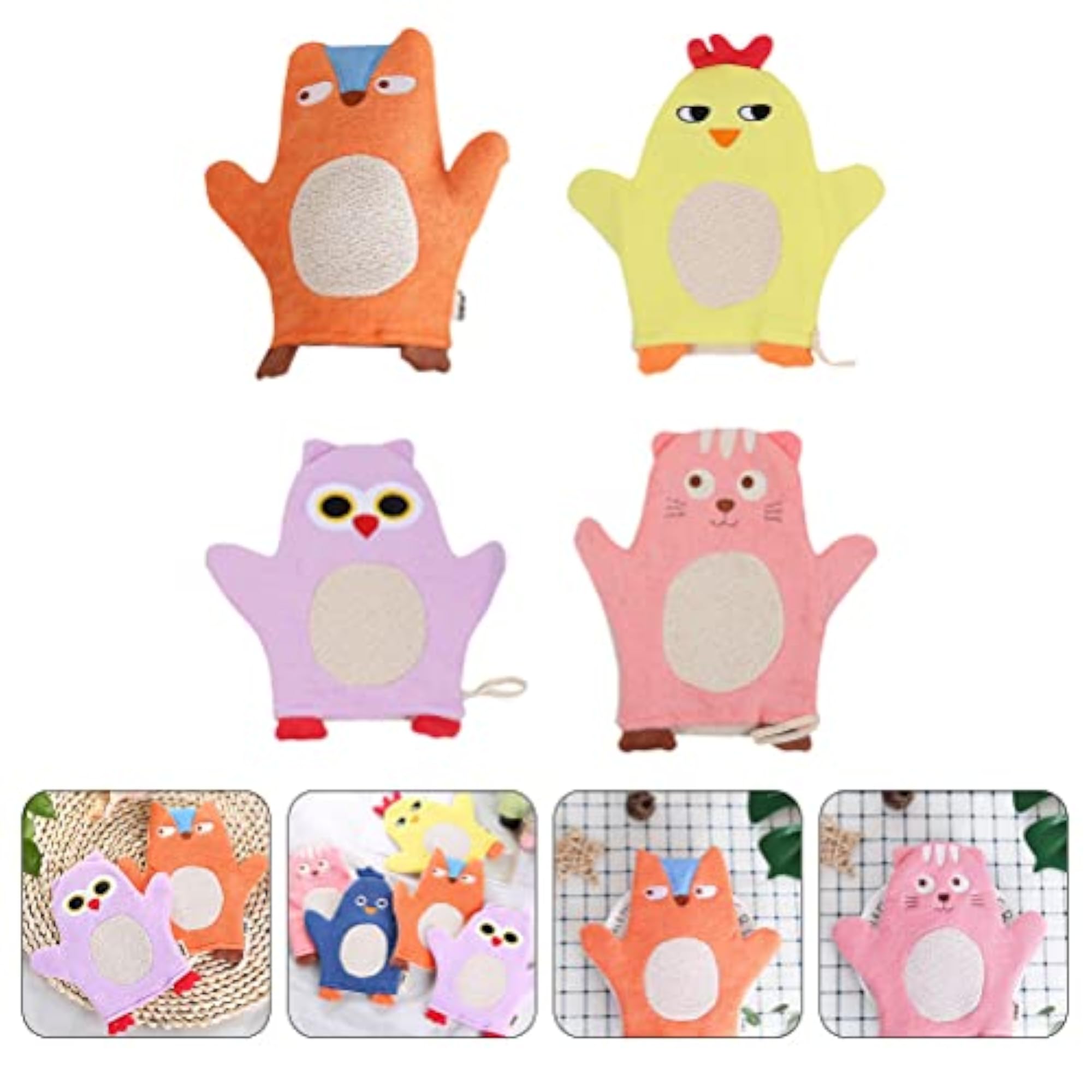 4pcs Animal-Design Bathing Showering Towel Set