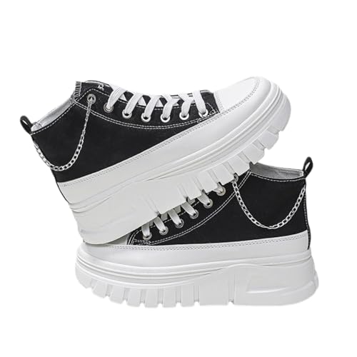 Image of Chunky High Top Canvas Sneakers Platform 1.5 Inch Height Increase Athletic Shoes for Women (9.5,Black)