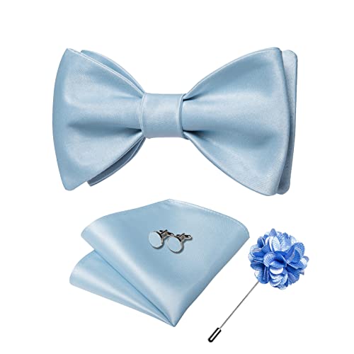 Image of DiBanGu Solid Color Bow Ties for Men Formal Satin Self Tied Bowtie with Lapel Pin Pocket Square Cufflinks for Wedding Party