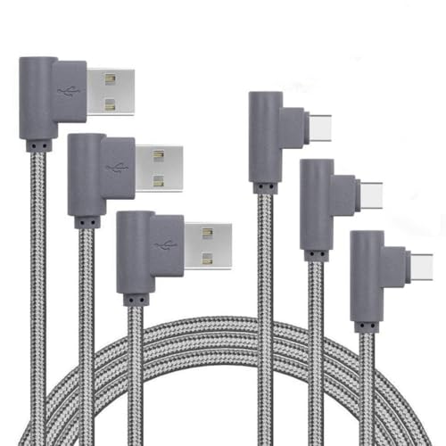 CTREEY USB Type C Cable, 90 Degree 3 Pack 3ft 6ft 10ft Nylon Braided Long Cord USB Type A to C Charger for MacBook, LG G6 V20 G5,Google Pixel, Nexus 6P, Nintendo Switch, Samsung Galaxy S8+ (Gray)