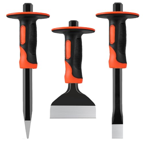 Masonry Chisel Set 3 Piece Heavy-Duty Point Flat and Brick Chisels