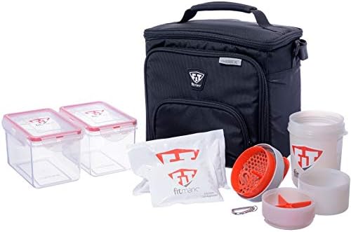 Fitmark Box Midnight Meal Prep Insulated Bag with BPA Free Portion Control Meal Containers, Reusable Ice Packs