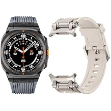 Silicone Bands for Samsung Galaxy Watch Ultra 47mm Band, Rugged Luxury Sport Strap for Men, with Metal Connectors & Foldable Buckle & Pin Buckle Starlight Grey