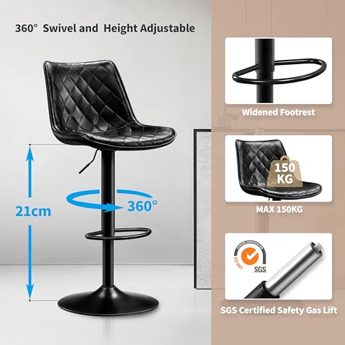 STOOLINK Zestaw 2 Stołków Barowych Ze Skóry Z Mikrofibry, Regulacja Wysokości, Obrotowe, Z Oparciem, Designerskie Z Podnóżkiem, Obciążenie 150 kg, Kolor