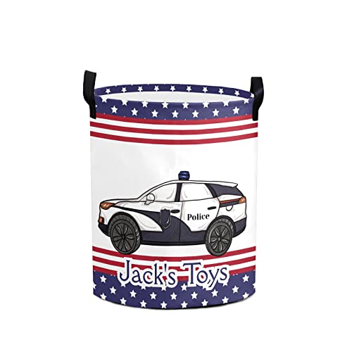 Police Symbol Personalized Freestanding Laundry Hamper, Custom Waterproof Collapsible Drawstring Basket Storage Bins with Handle for Clothes