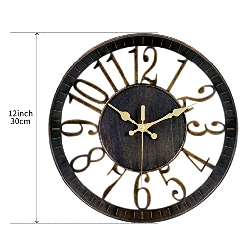 Vaupan Non-Ticking Silent Wall Clocks 12 Inch Battery Operated Quartz Vintage Decor Clock, 3D Numeral Round Wall Clock Easy To Read For Rustic Farmhouse Living Room Home Office School (Bronze) #TOP5