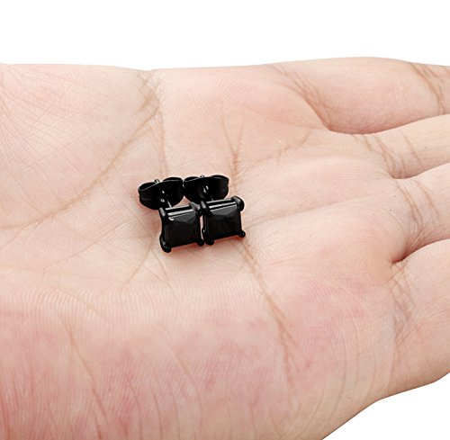 Jstyle Stainless Steel Mens Womens Cubic Zirconia Stud Earrings Black Piercing 20G 6Mm #TOP5