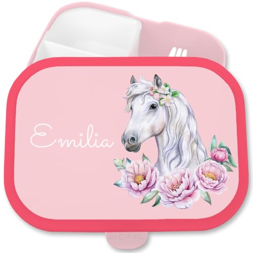 Brotdose Kinder Campus f&uuml;r Mepal - Pferd Pferde - Lunchbox Pferdekopf Brotbox Pferdem&auml;dchen Geschenk M&auml;dchen I - 750 ml - Rosa - personalisierte brotdosen 1. klasse geschenke horse floral