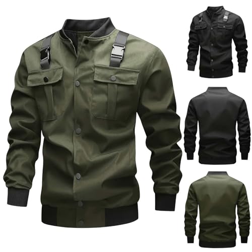 Ruziyoog Men’s Military Jacket Casual Cargo Coat Outdoor Lightweight Utility Field Jacket Fall Spring Fashion Outerwear