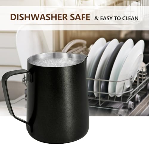 HOOMIL Milk Frothing Pitcher, 12oz/20oz/32oz Stainless Steel Steaming Pitcher Barista Milk Frother Cup Jug for Espresso Machine Coffee Cappuccino Latte Art - 12oz, Matte Black by HOOMIL - Image 6