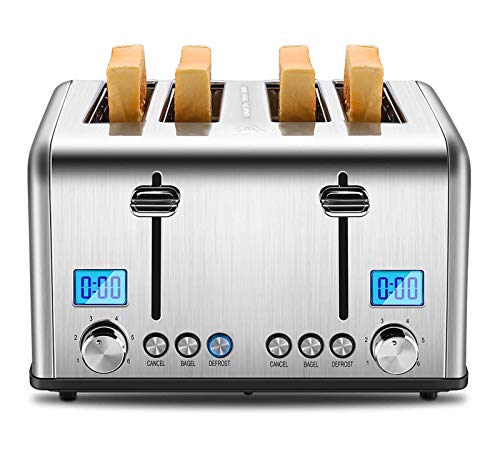 Edelstahl Toaster 4 Scheiben mit LED Anzeige – Mit Timing-Funktion- extra breite Schlitze – 7 Bräunungsstufen – einseitige Bräunungsfunktion