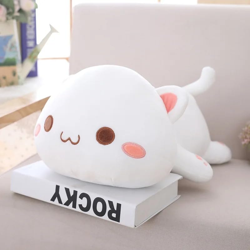 Image of Peach Goma Cat Plush - Soft Cat Plush Pillow - Adorable Grey Goma & White Peach Stuffed Animal Toy, Perfect for Cuddling, Decor, Gifts for Kids, Boyfriend, Girlfriend - Elegant Plush - 40cm