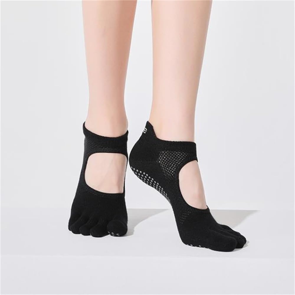 Calcetines De Yoga para Mujer Calcetines de Yoga for Mujer con Cinco Dedos, Calcetines Profesionales de Yoga, Calcetines de algodón usables(Black)