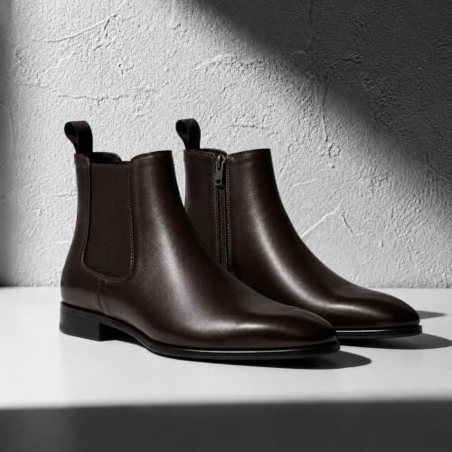 Image of Black Chelsea Boots for Men | Premium Leather Finish Ankle Boots with Side Zip & Elastic | Men's Formal Shoes, Casual Boots, Office Wear Stylish High Ankle Boot Shoes